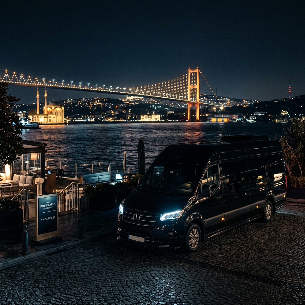 Istanbul at night, majestic Bosphorus lights and luxury VIP transport